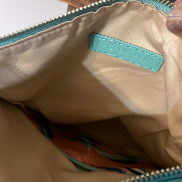 Rachel Pally bag tropical Vegan Leather Fold Over Clutch Peach teal zip bag - Picture 8 of 9